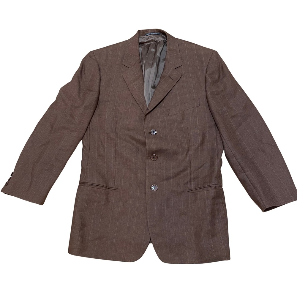 Ermenegildo Zegna Men's IT 54/ US 44 Brown Pinstripe Wool‎ Linen Mohair Blazer